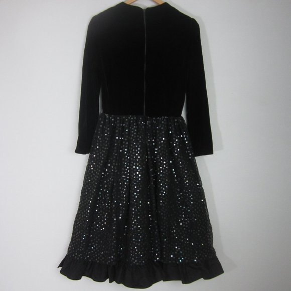 Vtg Saks Fifth Avenue Womens S Black Velvet Fit Flare Sequin Party Formal Dress - Picture 10 of 12